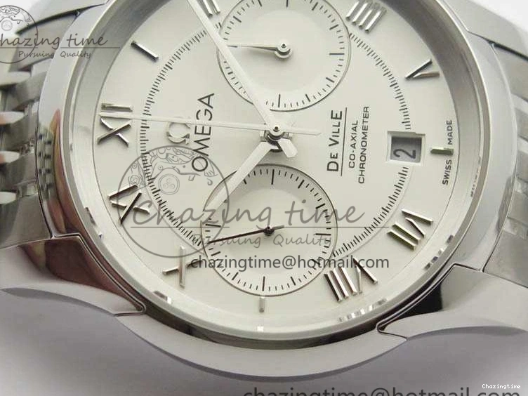 0427 HighQuality De Ville Chronograph SS OMF 1:1 Best Edition White Dial On SS Bracelet A 8151